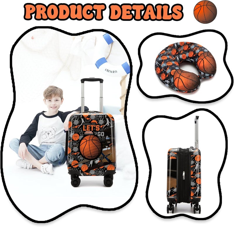 Homskiii Kids Basketball Suitcase Set for Boys Hardside Luggage with Spinner Wheels 2 Piece 16inch Toddler Suitcase for Boys Travel Carry on Luggage Airline Approved - Image 4